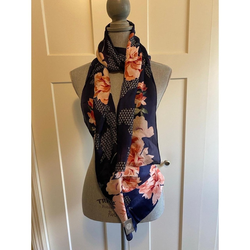 Vince Camuto Scarf Silk Peony Hair Belt Neck Accessory Oblong 17" x 72"